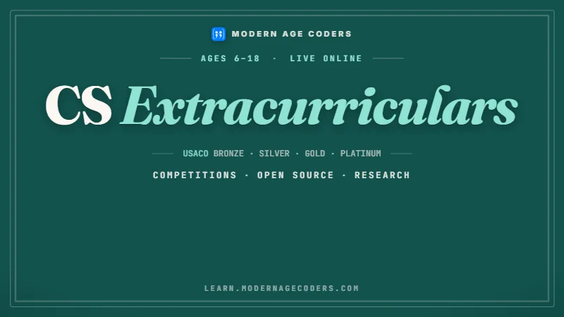 CS Extracurriculars poster, Modern Age Coders live online coding classes