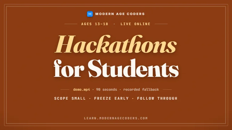Hackathons for Students poster, Modern Age Coders live online coding classes