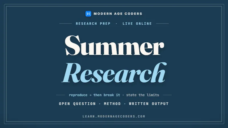 Summer Research poster, Modern Age Coders live online AI and research preparation