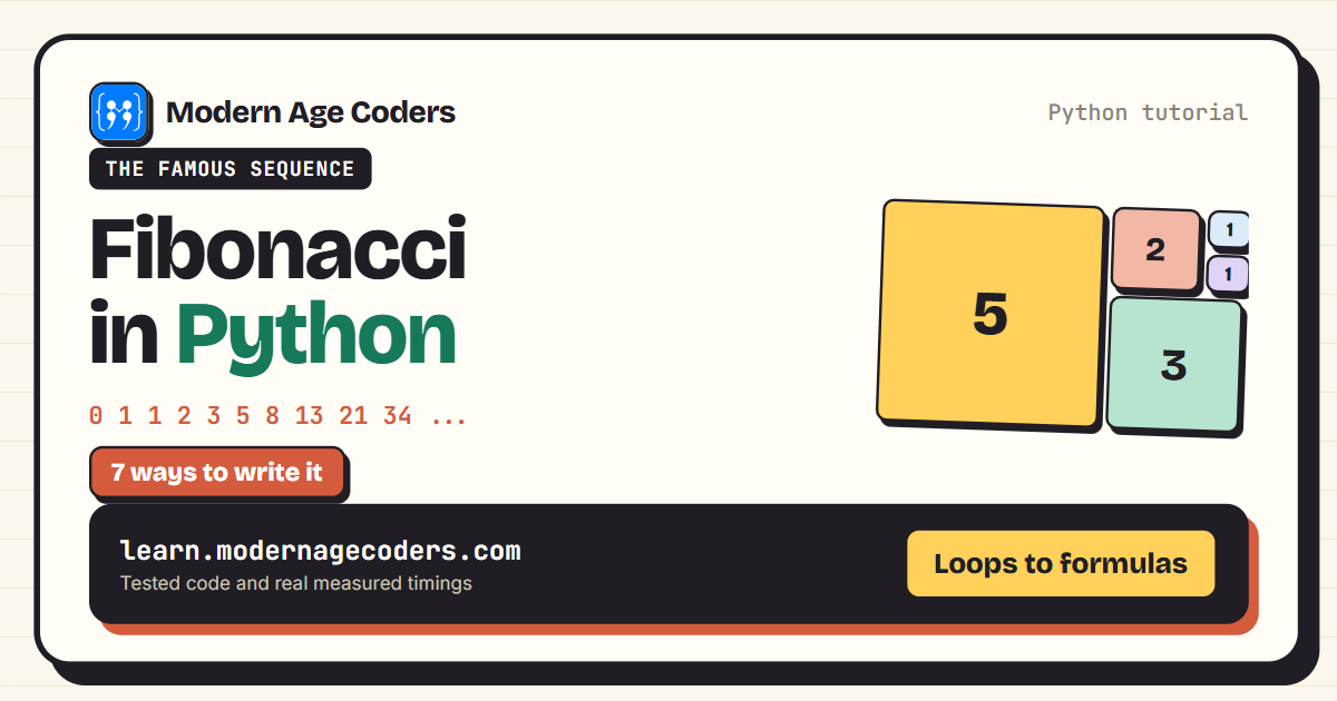 Fibonacci series in Python written seven different ways with tested code