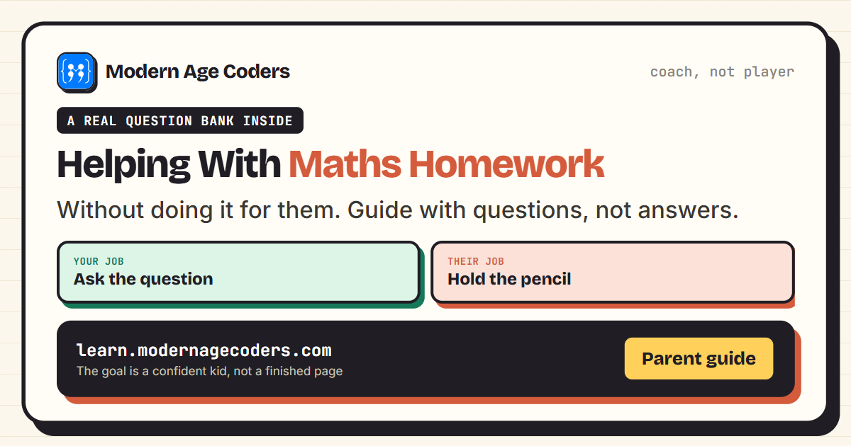 How to help your child with maths homework by guiding instead of solving, with a real question bank for common stuck points