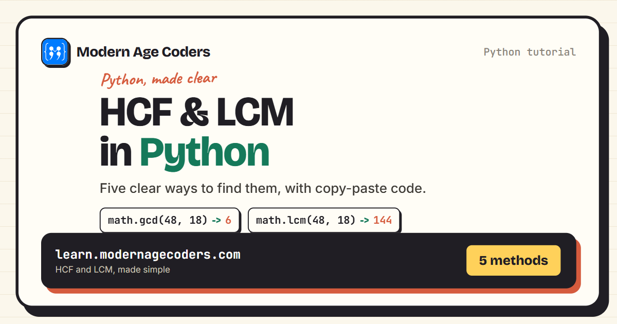 How to find HCF and LCM in Python, five methods with code