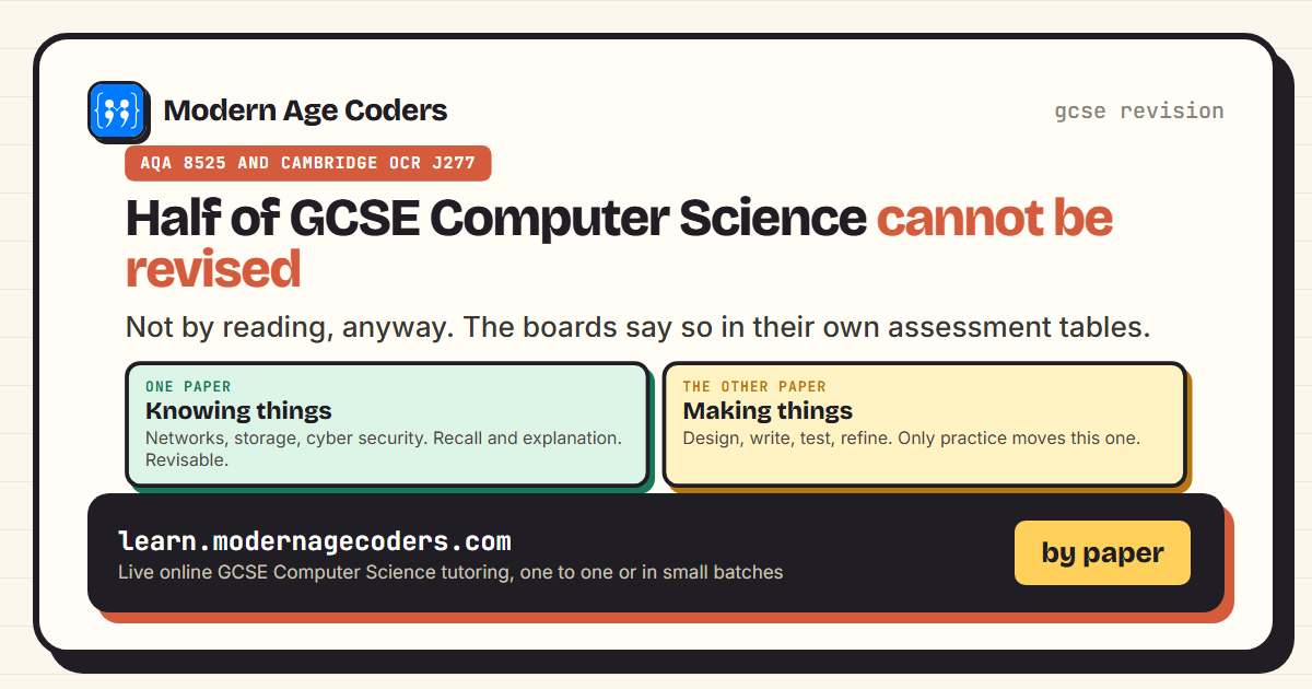GCSE Computer Science revision: one paper rewards knowing things, the other rewards making them