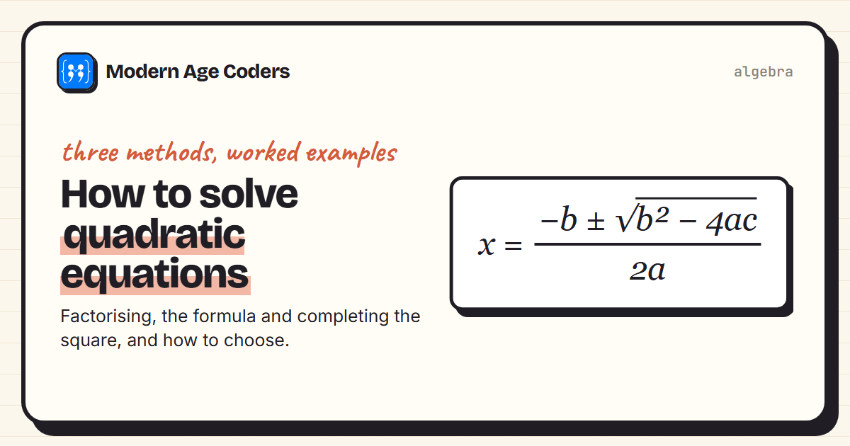 How to solve quadratic equations: the quadratic formula x equals minus b plus or minus root b squared minus 4ac over 2a