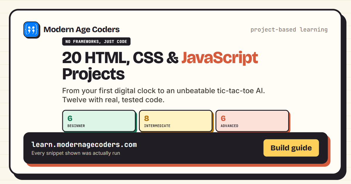 20 HTML, CSS, and JavaScript project ideas from beginner to advanced with tested code