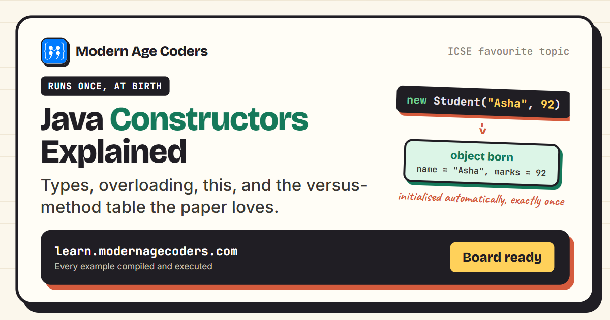 Java constructors explained with types, overloading, and ICSE board examples