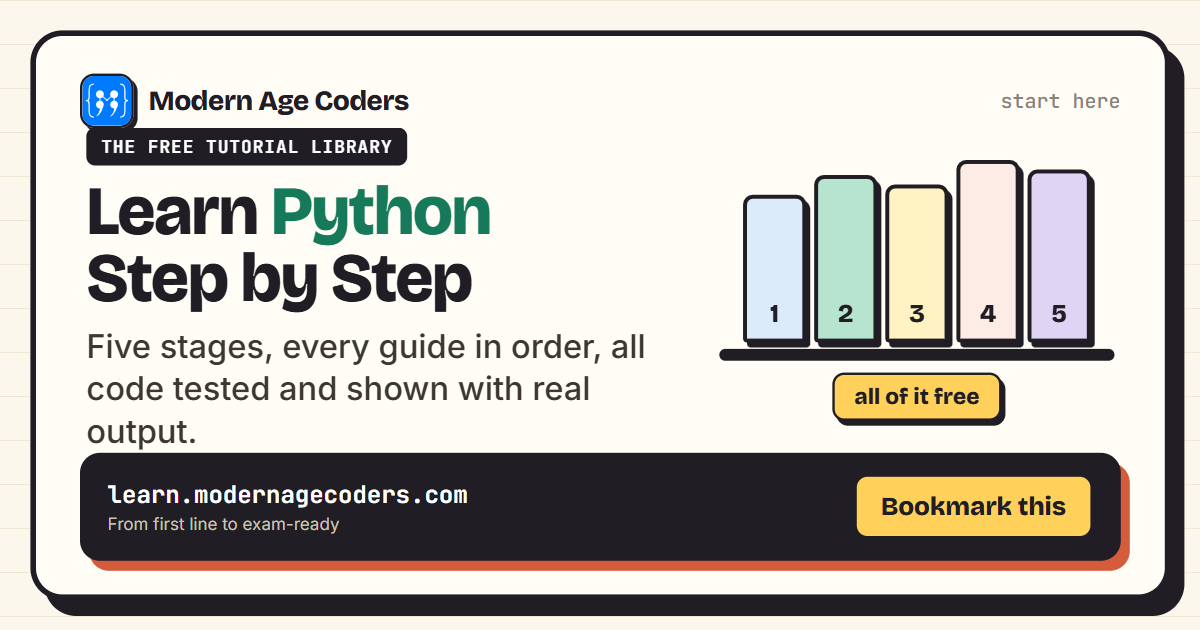 Learn Python step by step with a free five-stage tutorial library