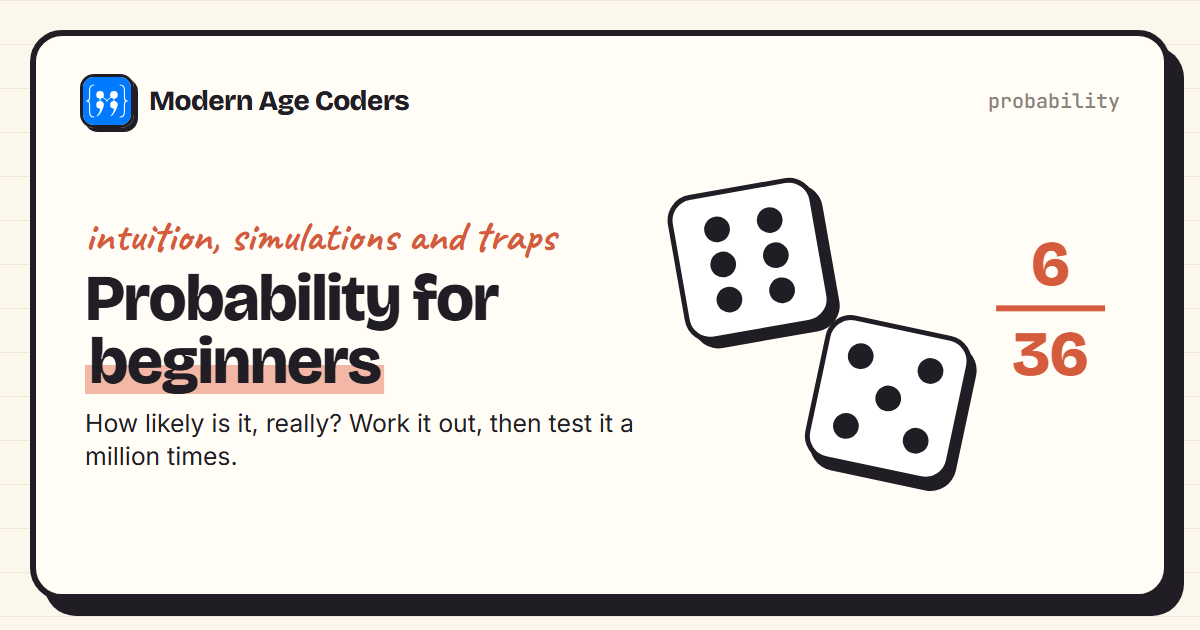 Probability for beginners: two dice and the fraction 6 over 36, the chance of rolling a total of 7