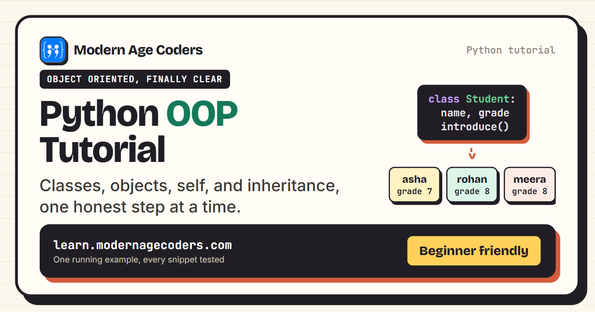 Python OOP tutorial for beginners covering classes, objects, and inheritance