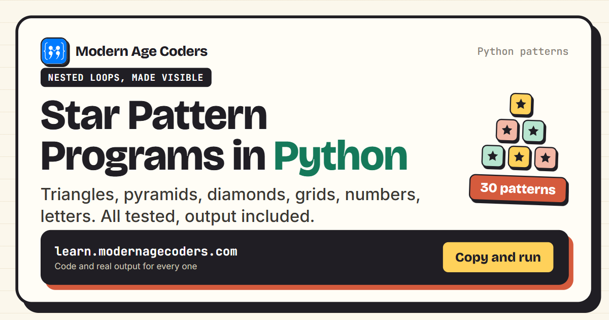 30 star pattern programs in Python with code and output