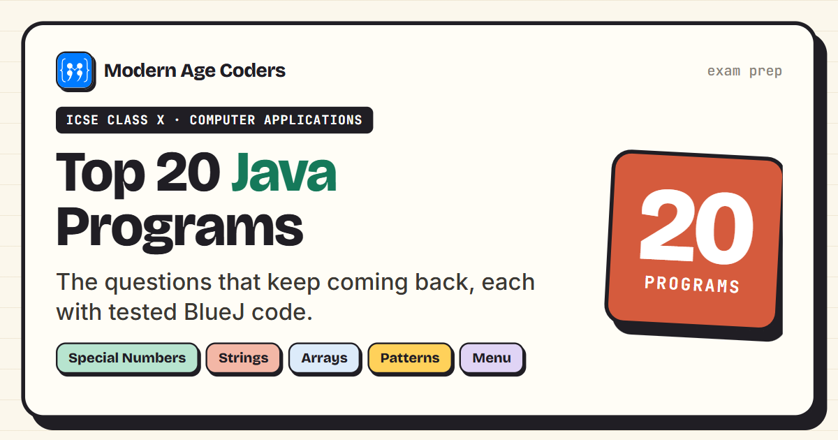 Top 20 Java programs for ICSE Class 10 with code, exam preparation