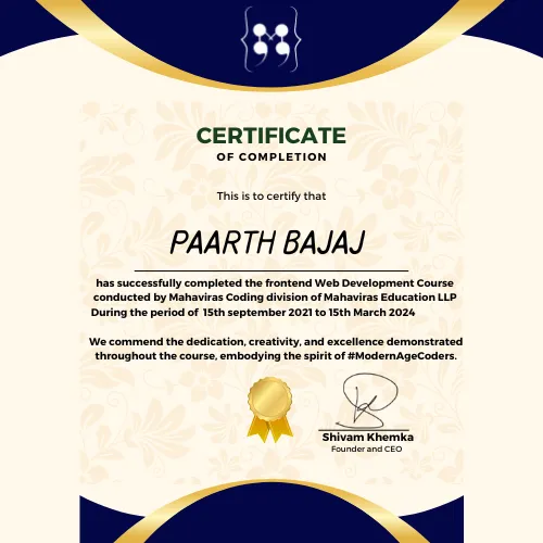 Modern Age Coders Certificate of Completion