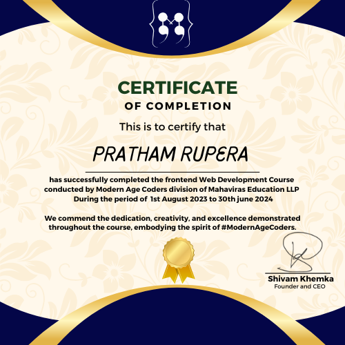 Modern Age Coders Certificate of Completion