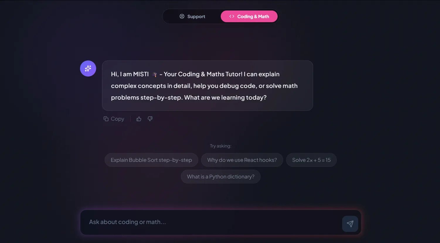 Misti — AI chatbot for maths and coding