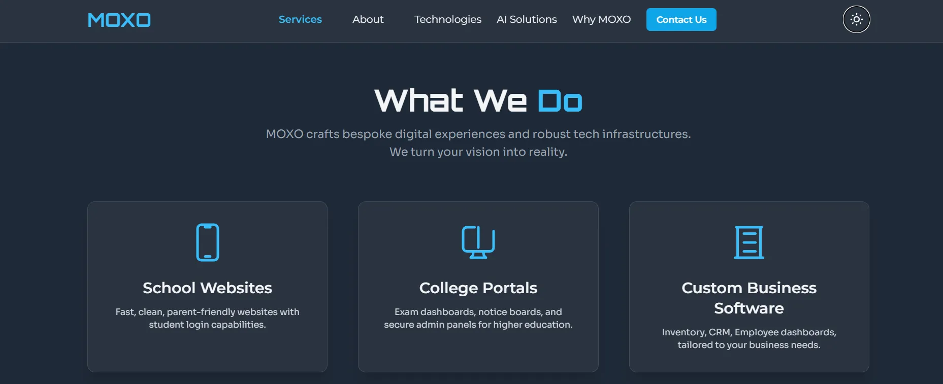 Moxo — Modern company landing page with animations