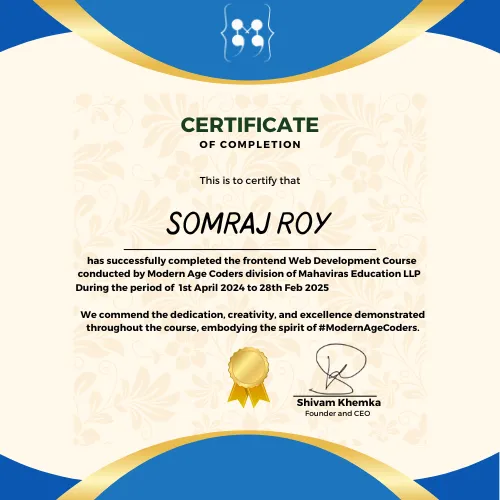 Modern Age Coders Certificate of Completion