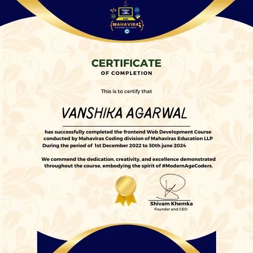 Modern Age Coders Certificate of Completion