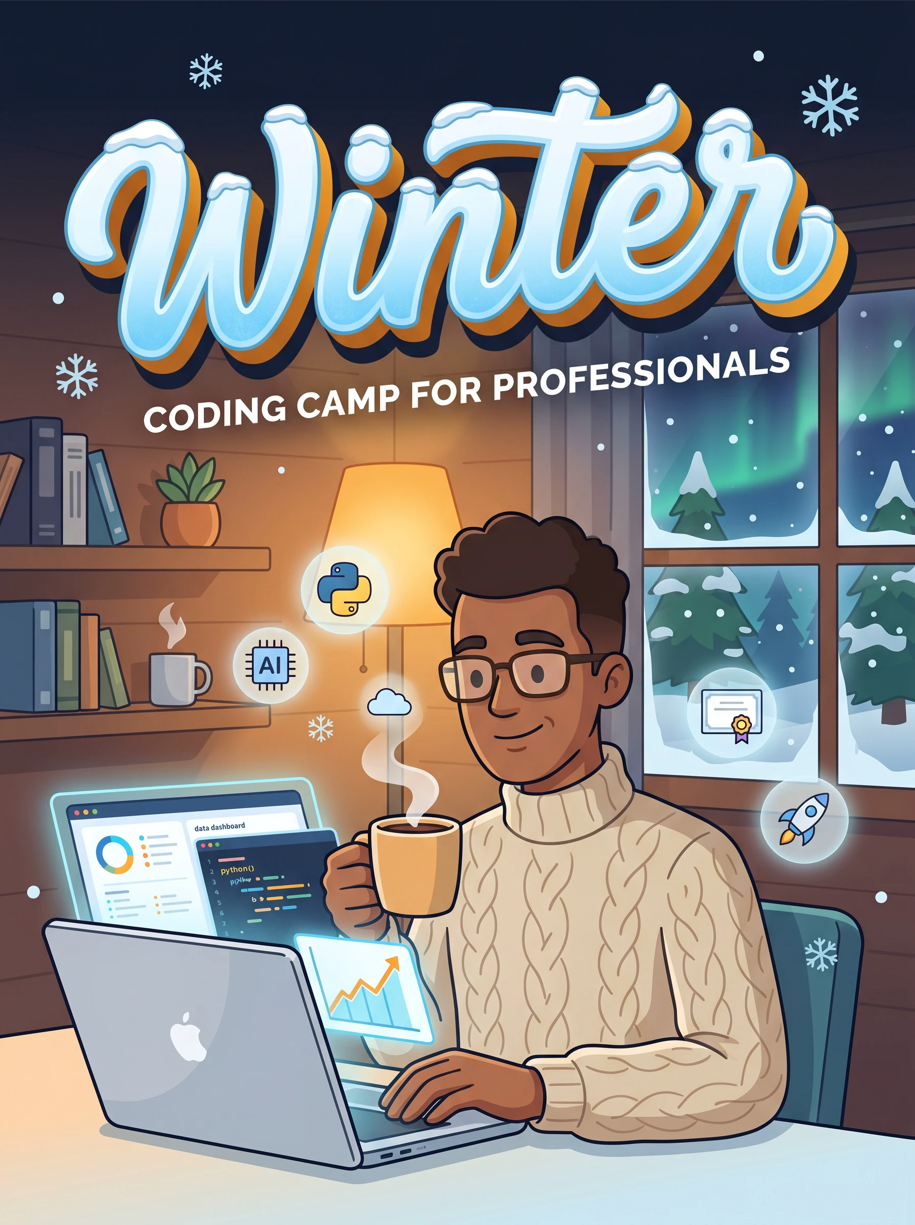 Adults learning to code in an online winter bootcamp — Python, web development, and AI
