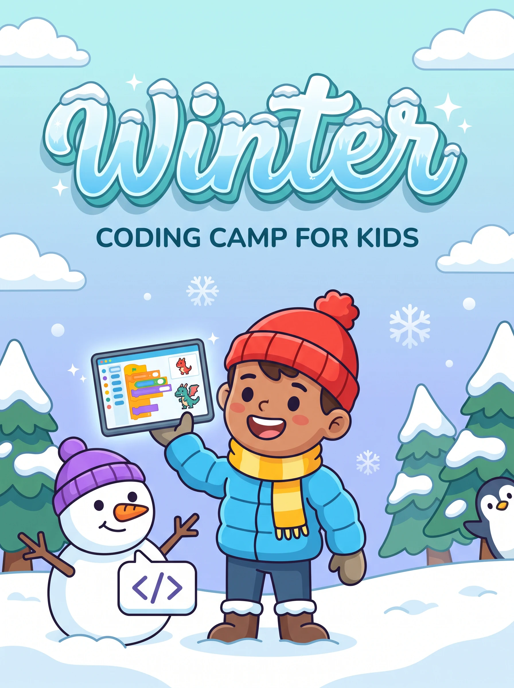 Kids learning to code in winter camp — building games with Scratch and Python